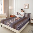 thumbnail image 4 of Homewish Ancient Bohemain Aztec Queen Sheet Sets,Rustic Western Tribal Flat Sheet,Purple Brown Beige Queen Fitted Sheet For Kids,Luxury Bedroom Decor,4 Pieces, 4 of 7