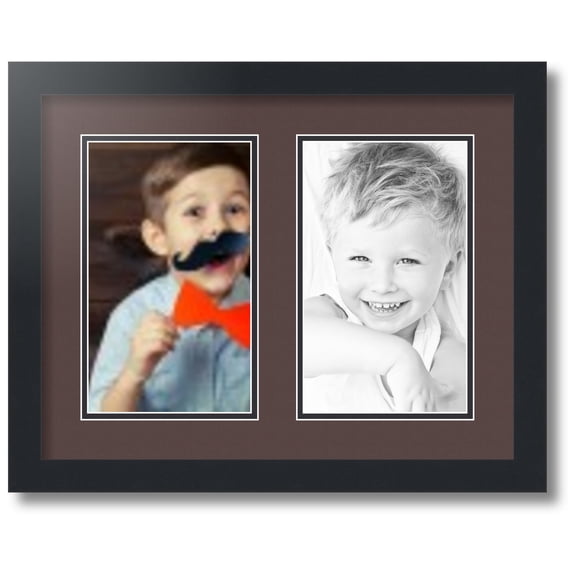 ArtToFrames Collage Photo Picture Frame with 2 - 6x10 Openings, Framed in Black with Peat and Black Mats (CDM-3926-37)