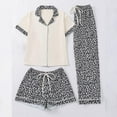 thumbnail image 5 of YMNXA Pajamas For Women Set Short Sleeve Lapel Buttons Leopard Print Tops Shorts Pants Soft 3 Piece Outfit For Home Relaxation And Nightwear White L, 5 of 7