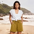 thumbnail image 6 of Vivianyo HD Women's Summer Drawstring Elastic Waist Cuffed Hem Shorts, Solid Loose Textured Casual Short Bottoms for Women, Women's Gold, Sizes S-2XL, 6 of 8