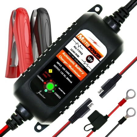 MOTOPOWER MP00205A 12V 800mA Fully Automatic Battery Charger/Maintainer for Cars, Motorcycles, ATVs, RVs, Powersports, Boat and More. Rescue and Recover