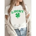 thumbnail image 5 of Camiseta estampada 100 % algodón para mujer, de manga corta y cuello redondo, para uso diario informal, 1 pieza, camiseta de ocio., 5 of 5