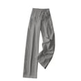 thumbnail image 3 of Wide Leg Women's Linen Pants - Drawstring Stretch Elastic Waist Pull on Full Length Trousers Lightweight Breathable with Pockets for Travel Casual, Gray, S, 3 of 7
