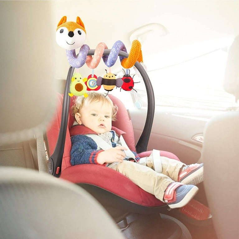 car seat toy baby orange fox spiral plush activity suspension toy car seat stroller bar crib cradle bed bell with music box BB squeak and rattle