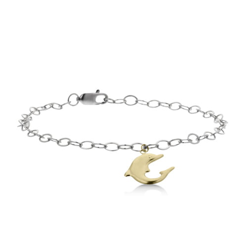 10k Ss 7.5in Dolphin Bracelet