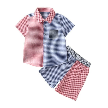 

Toddler Outfits Sets For Teens Baby Boys Short Sleeve Shirt Tops Plaid Pants 2Pcs Kids Clothes Suit