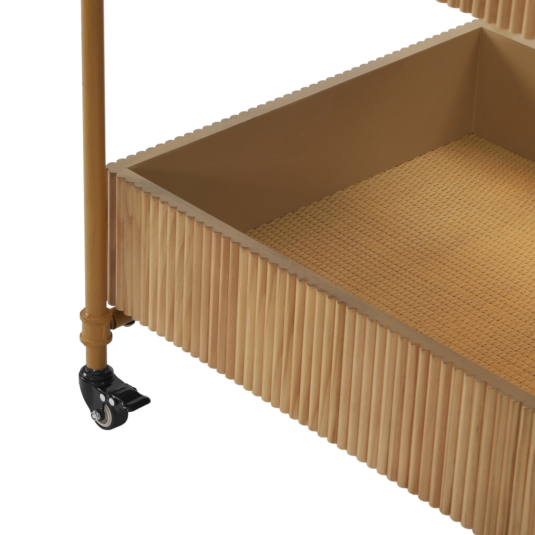 Christopher Knight Home 35" Rolling Bar Cart with 2-Tier Storage, Iron Frame and Wood Trays, Natural