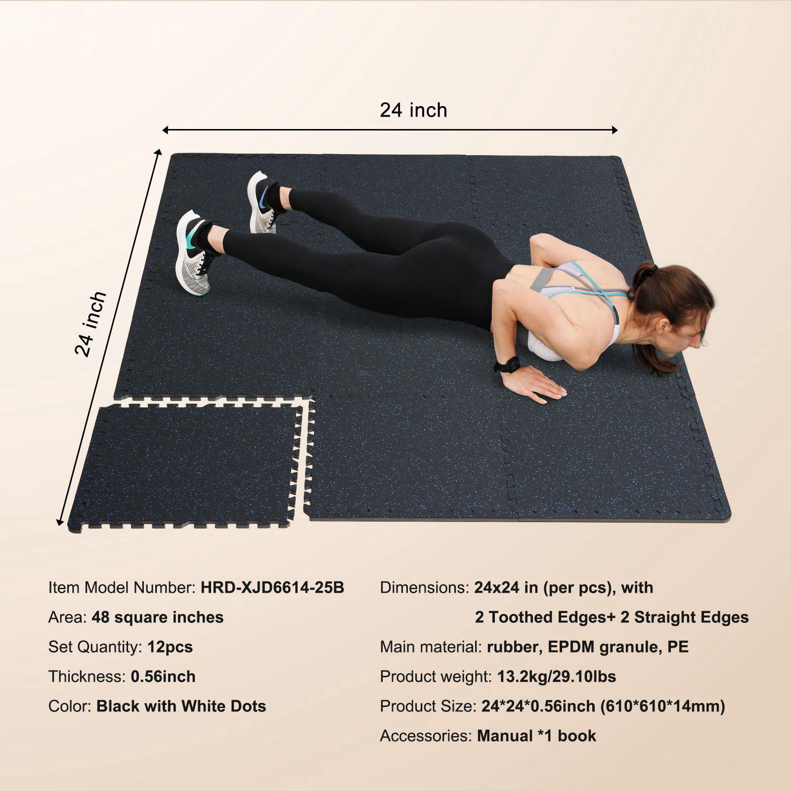 0.56 Inch Thick 12 Pack Interlocking EVA Foam Gym Mats 25x25 Inch Black Blue Rubber Surface Puzzle Exercise Floor Mat 48 Sq Ft for Home Garage Fitness