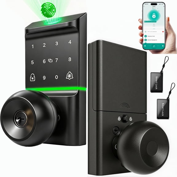 Door Lock,Blacksmith Smart Door Lock with Handle and 5 Ways Quick Unlock,Fingerprint Door Lock,Electronic Door Lock for Front/InteriorDoor,Black