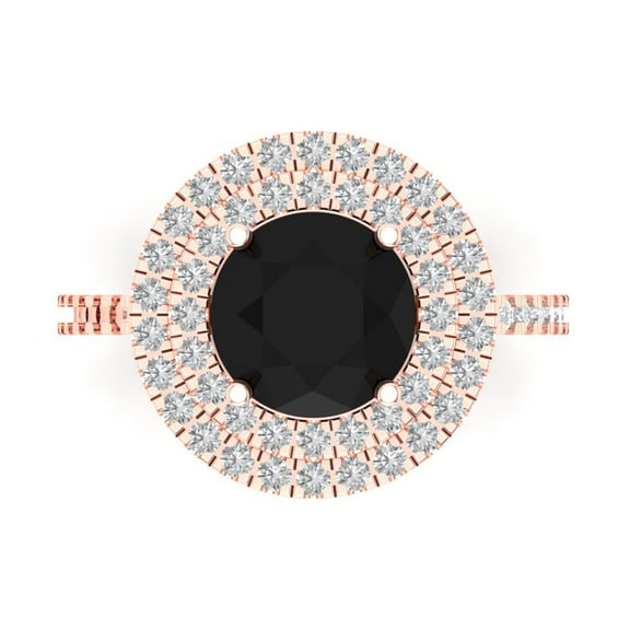 2.6 ctw with Simulated Diamond Halo Accents Anniversary Ring for Women | Round Cut Natural Onyx | Hyperallergenic Solid 14K Rose Gold