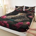 thumbnail image 2 of Manfei Leopard Cheetah Lover Bed Sheets, Romantic Pink Floral King Sheets, Jungle Wildlife Animal Sheet Set, Breathable Home Decor, 4 Pieces, 2 of 6