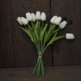 thumbnail image 4 of 10 tulipanes artificiales de seda, aspecto real, con tallos para decoración del hogar, bodas, fiestas, festivales, 2 ramos, color blanco, 4 of 4