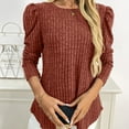 thumbnail image 5 of HAiming Womens Pullover Tunic Tops Casual Long Puff Sleeve Crewneck Lightweight Solid Color Loose Ribbed Clothes, 5 of 7