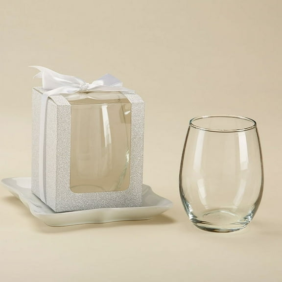 Kate Aspen Silver Shimmer Display/Gift/Favor Box, Wedding/Party Decoration, can Hold 9 oz. Stemless Wine Glasses  (Set of 12)