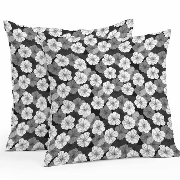 White Black Flower Outdoor Pillow Covers Pack of 2 Vintage Garden Petal Blossom Floral Waterproof Throw Pillow Covers Decorative Cushion Cases for Patio Garden Tent Balcony Couch 16x16 inch