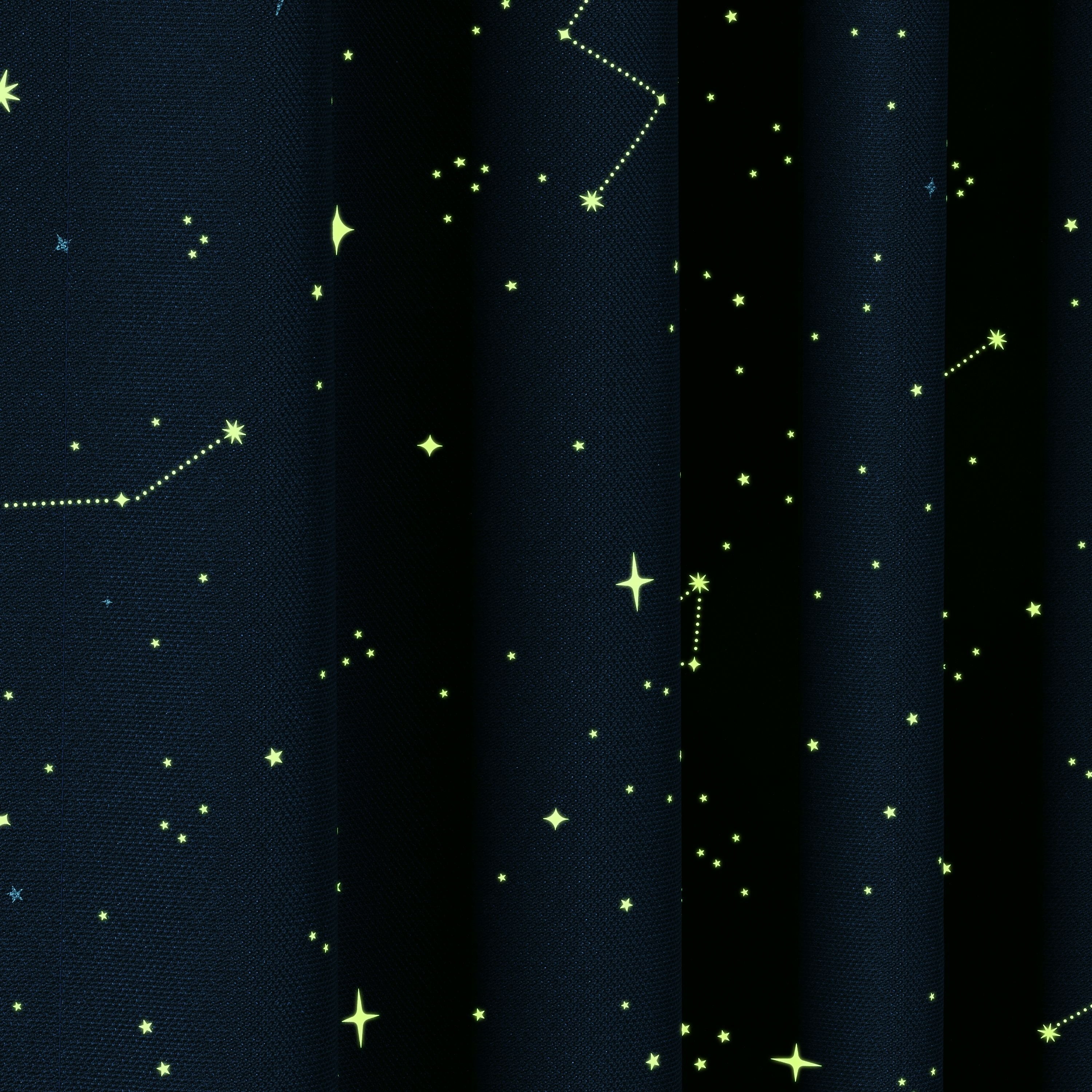 Mainstays Kids Dark Navy Printed Glow in the Dark Blackout Rod Pocket with Back Tabs Single Curtain Panel, Star Constellations Print, 38" W x 84" L