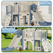 XJD 8 in 1 Toddler Slide Set, Kids Slide for Toddlers, Toddler Climber Slide PlaySet with Basketball Hoop,Outdoor Indoor Playground for Toddlers, Blue