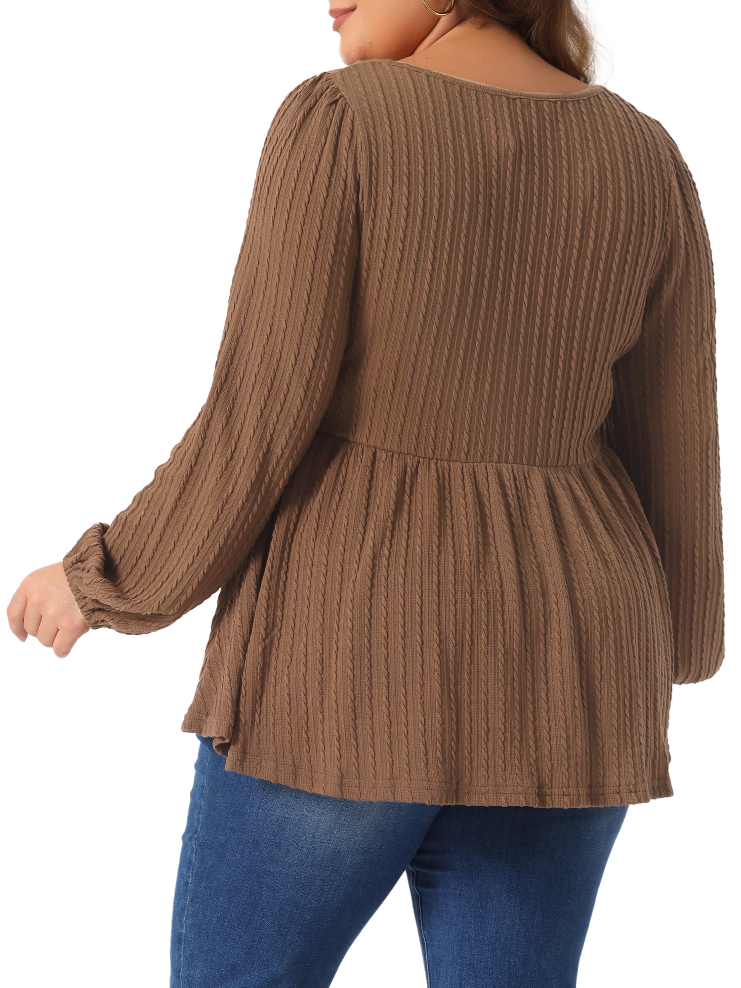 DARING DIVA Women's Plus Blouses Scoop Neck Ruffle Hem Peplum Knit Top 3X Brown
