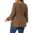 thumbnail image 4 of DARING DIVA Women's Plus Blouses Scoop Neck Ruffle Hem Peplum Knit Top 1X Brown, 4 of 6