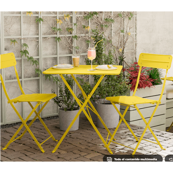 Senfot 3-Piece Folding Bistro Table and Chairs Set, No Assembly for Balcony Yard Blue