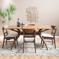 thumbnail image 2 of GDF Studio Bullerton Mid Century Modern Fabric Upholstered Wood 5 Piece Dining Set, Light Beige and Walnut, 2 of 13
