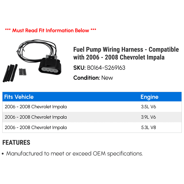 Fuel Pump Wiring Harness Compatible with 2006 2008 Chevy