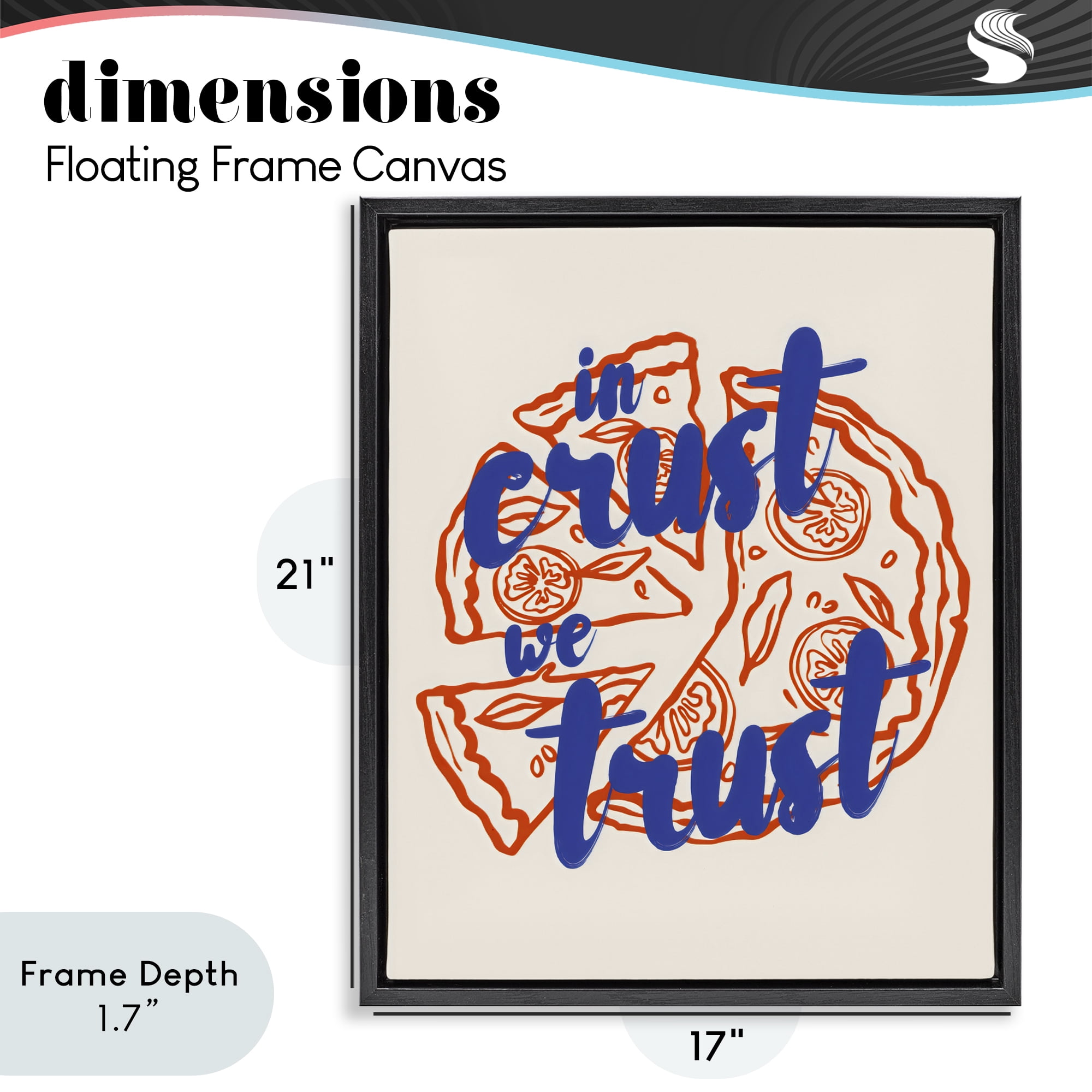 Stupell Industries In Crust We Trust Pizza Black Framed Floater Canvas Wall Art, design by The Prints Vibe