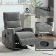 thumbnail image 6 of PAPROOS Rocker Recliner with Heat and Massage, Fabric 360° Swivel Rocking Recliner, Glider Rocking Chair for Nursery, Manual Recliner with Side Pocket for Adults for Home Theater Living Room, Gray, 6 of 7