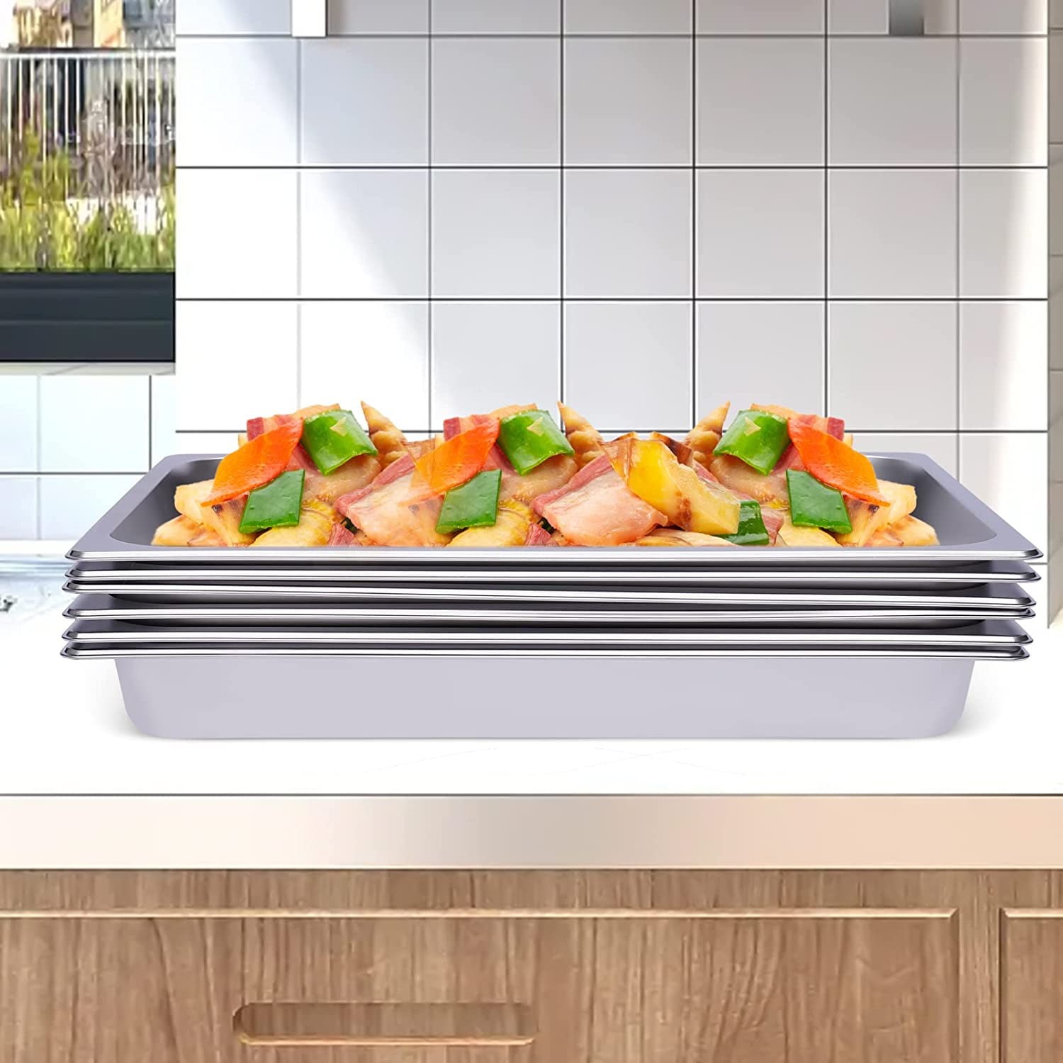 Fichiouy 6Pack Steam Table Pans Commercial Restaurant Pans Food