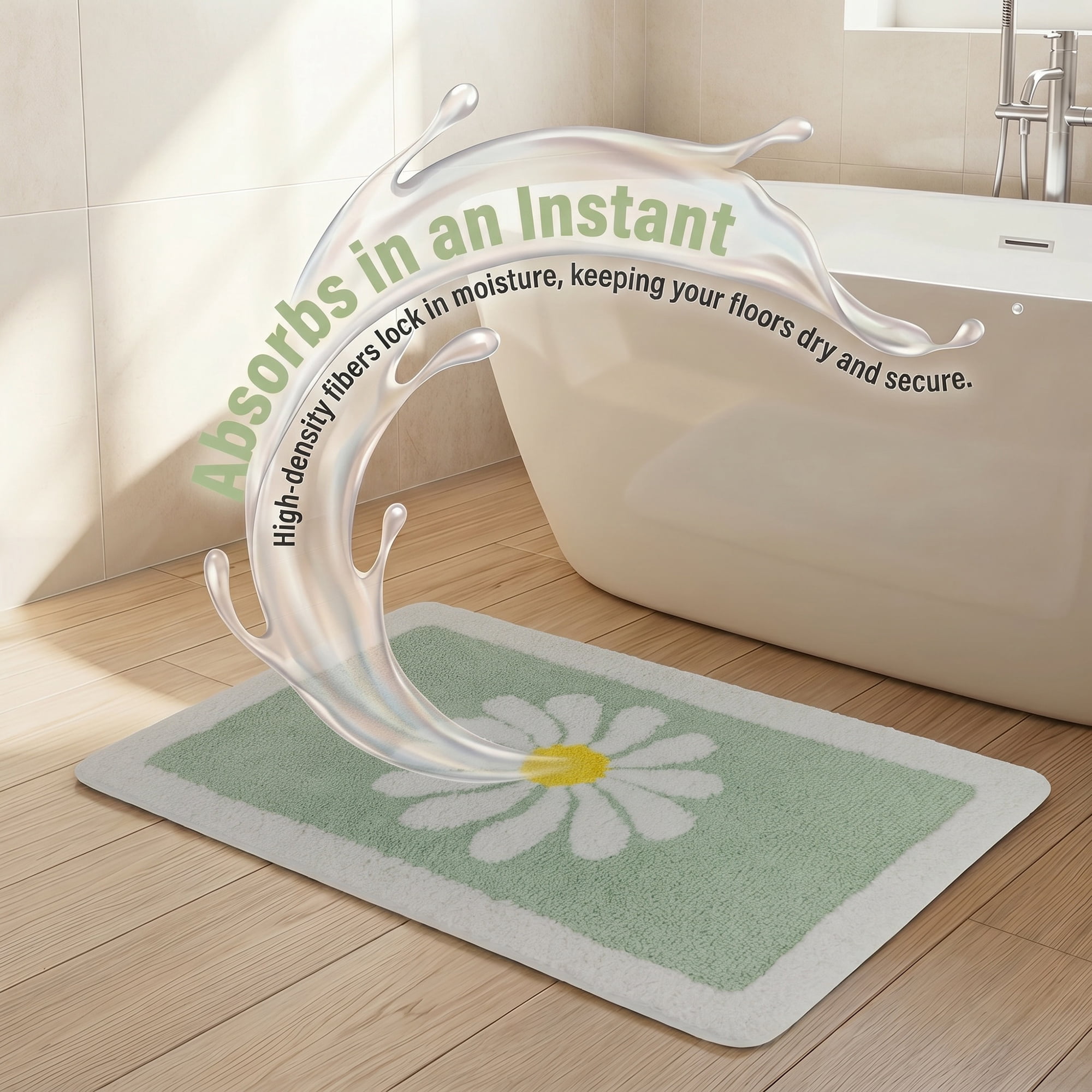 Unique Bargains Aesthetic Non Slip Ultra Soft Shaggy Bath Mat Light Green 32" x 20"