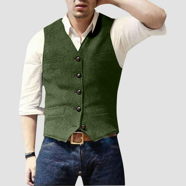 pstuiky Camisetas sin mangas para hombre, Blazer de moda para hombre, chaleco ajustado con cuello en V y botonadura lisa Chaleco para hombre m