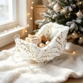 thumbnail image 4 of Christmas Sleigh Shaped Candy Flower Storage Blasket, Vintage Pure White with Floral Print Sturdy Reinforced Gift Storage, Candy Basket for Wine Party Family Home Decor Tabletop Display, 4 of 6