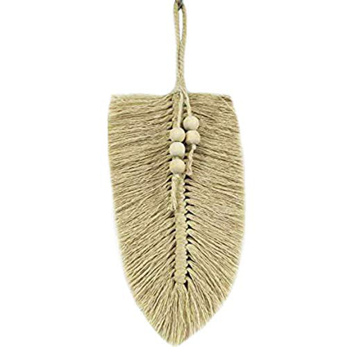 Beige Boho Decor Cotton Macrame Cord Wall Art with Wooden Beads Nice Dream Macrame Wall Hanging Feather Leaf