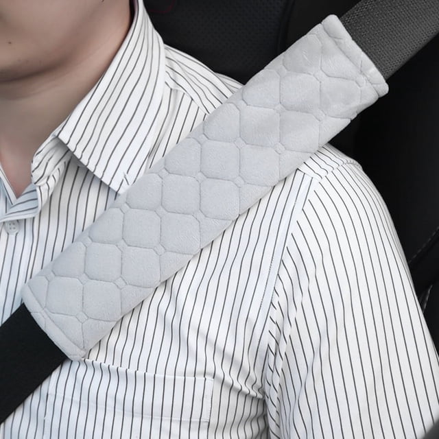 Juego de dos suaves cojines para cinturón de seguridad de coche para todos los propietarios de vehículos para un viaje más cómodo (gris)