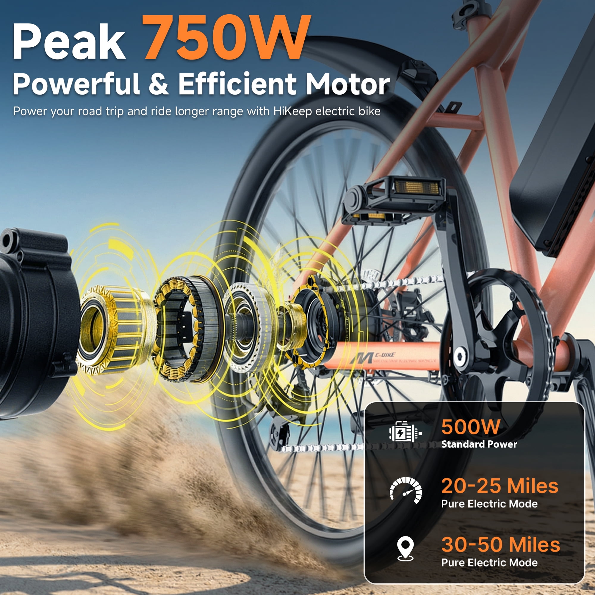 HeloKeep M2601 Electric Bike for Adults, 500W Motor, 48V 375Wh Removable Battery, 26" Puncture-Resistant Tires, 20MPH 7-Speed Ebike with Front Suspension & Disc Brakes, UL2849, Blue