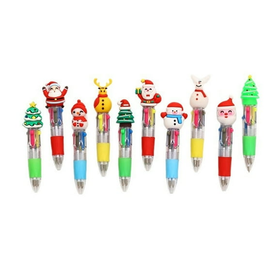 10Pcs Christmas Multicolored Pen 4 Color-in-1 Writing Pens for Color Coding