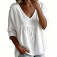 thumbnail image 2 of Plus Size Women's V Neck Peplum Lace Blouse 3/4 Sleeve Casual Loose Fit, 2 of 6