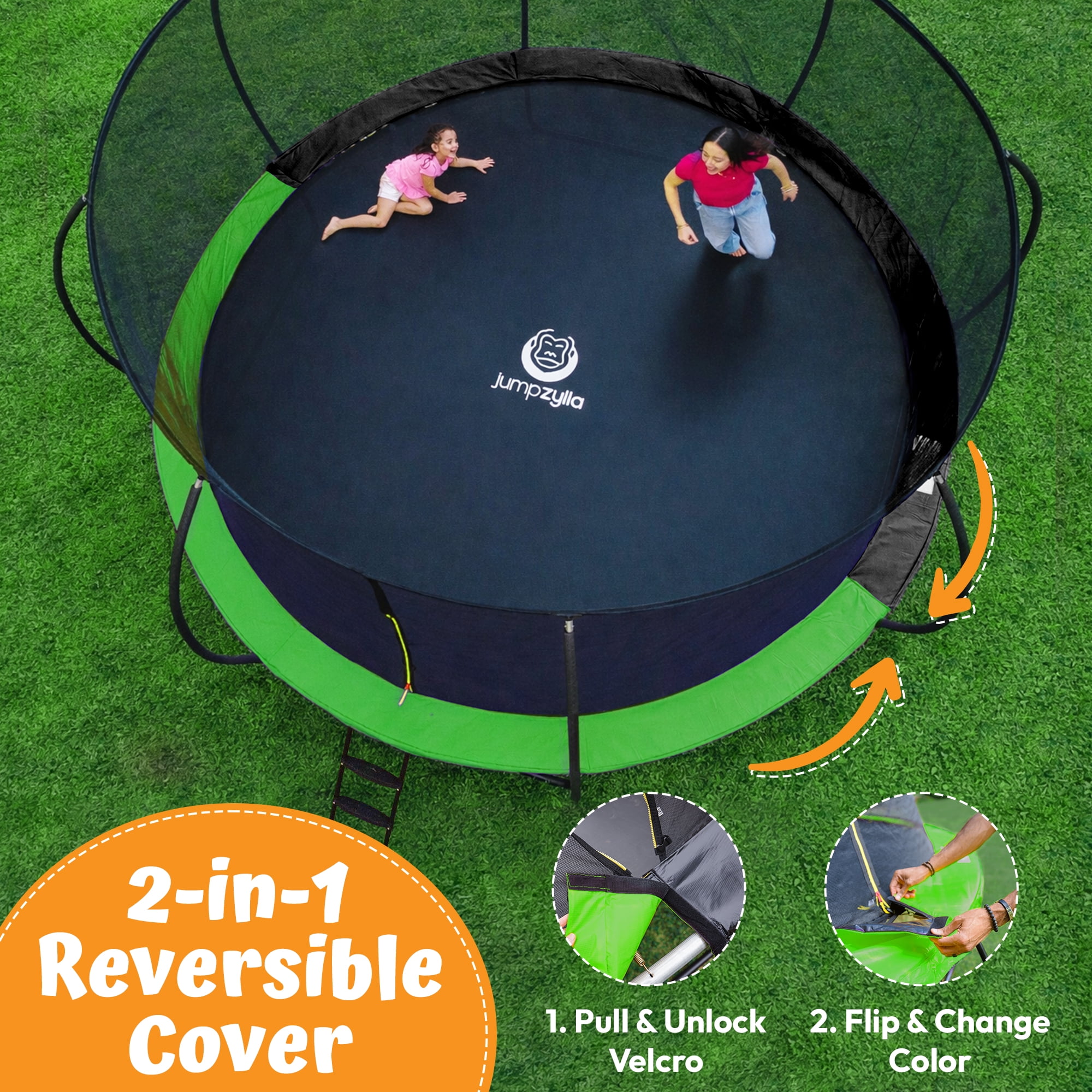 JUMPZYLLA Trampoline Outdoor with Enclosure and Ladder, ASTM, 10 ft, Green