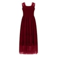 thumbnail image 5 of Women's Summer Midi Tulles Dress Sleeveless Smocked Squares Neck Tiered Ruffle Flowy Party Wedding Guest Dress Long Maxi Sundress Club Dresses Wine S, 5 of 9
