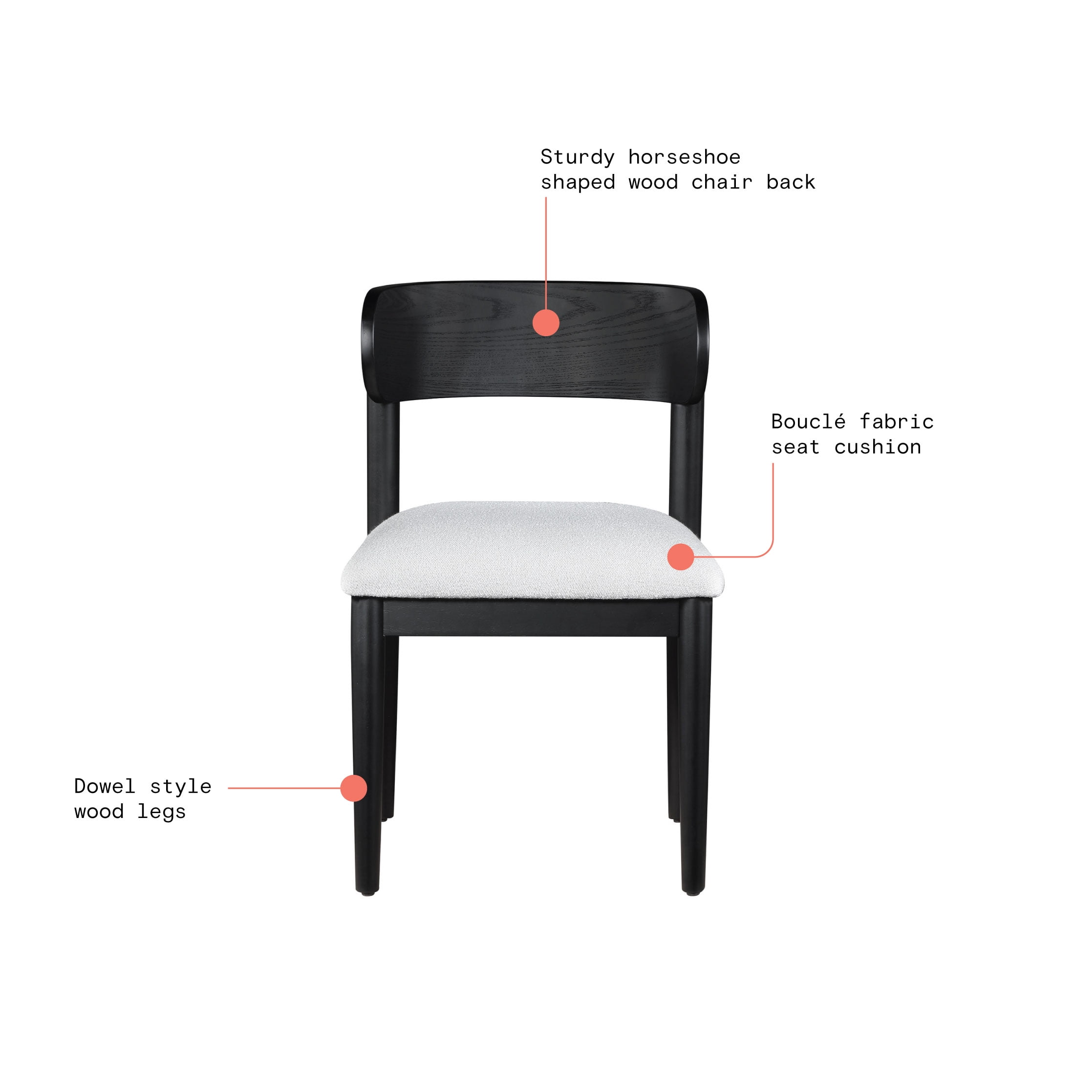 Beautiful Drew Dining Room Chair by Drew Barrymore, Rich Black Finish, 2 Pack