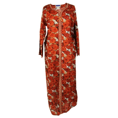 Hijaz Brown Floral Print Evening Gown with Laced Embroidery Abaya