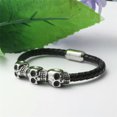 thumbnail image 4 of GKNET Mens 8 Inch Stainless Steel Biker Punk Black Skull Leather Bracelet Men-3 Skull Head, 4 of 6