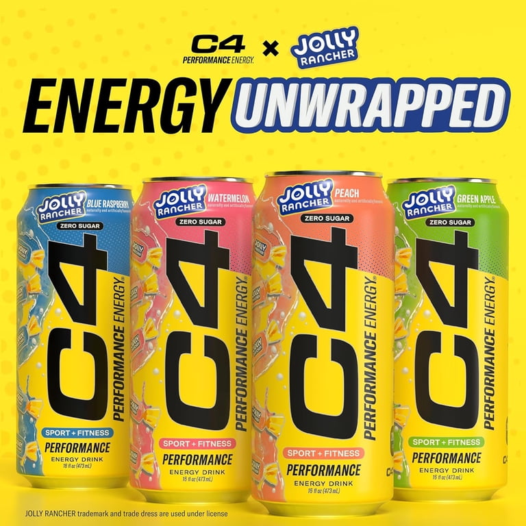 C4 Performance Energy, Jolly Rancher Peach, Zero Sugar, 16 fl oz