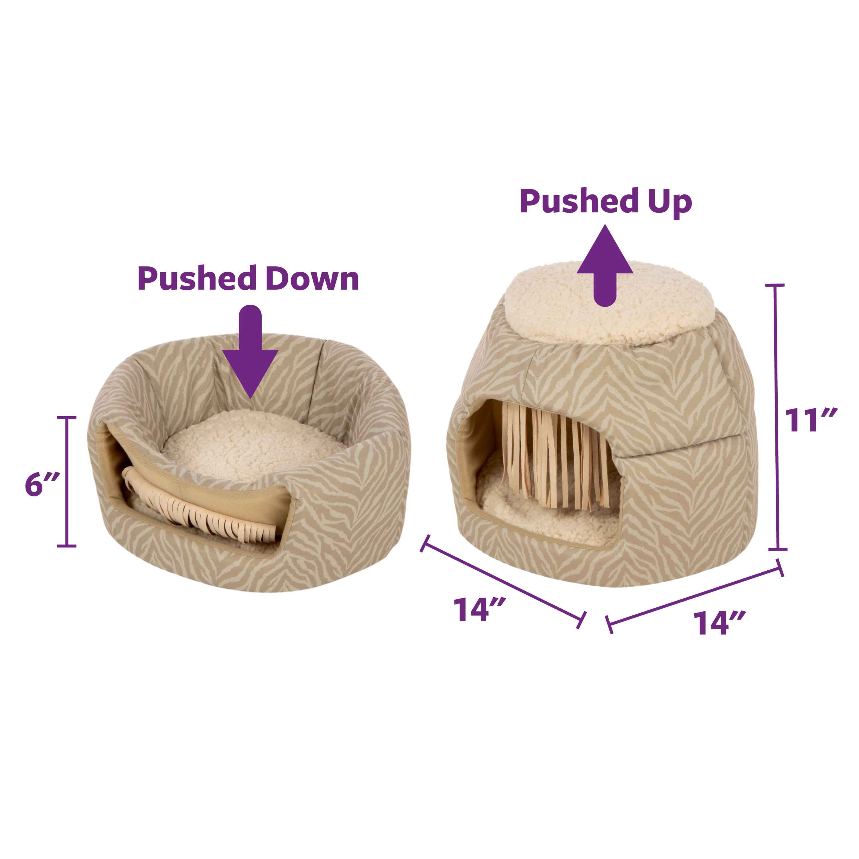 SmartyKat Fringed Honeycomb One Size Convertible Cat Bed to Cat Cave, Tonal Tiger Tan