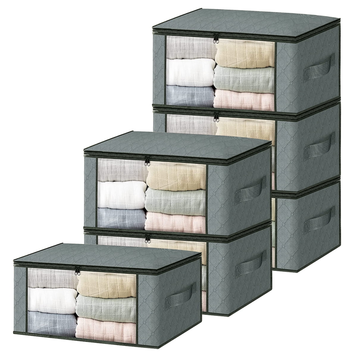 Foldable Storage Box, 6 Pack Clothes Organizer with Clear Windows
