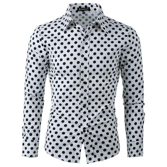 INSPIRE CHIC Men's Shirt Polka Dots Pattern Point Collar Long Sleeve Button Down Shirt 50 White