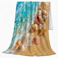 thumbnail image 2 of Coastal Ocean Wave Sandy Shore Seashells Vibrant Beach, Cozy Coastal Landscape Scene, Warm Flannel Blanket for Beach House and Living Room, Beach Lovers Housewarming Gift, Coastal Home Decor, 2 of 9