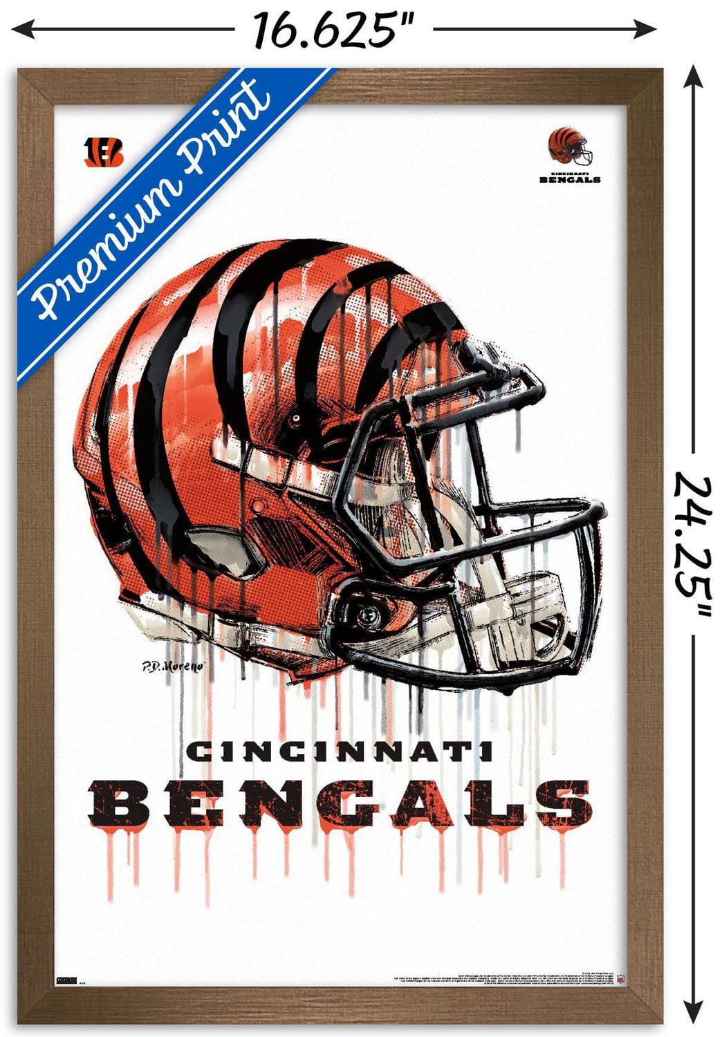 NFL Cincinnati Bengals - Drip Helmet 20 Wall Poster with Magnetic Frame, 22.375" x 34"