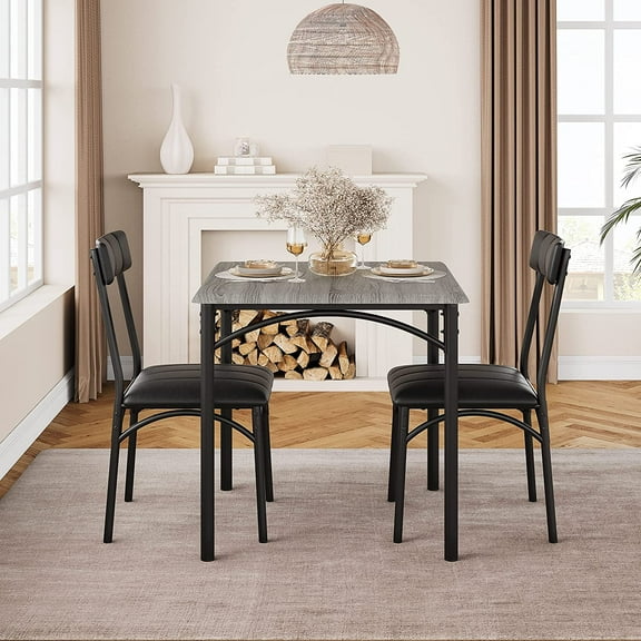 GAOMON 3-Piece Dining Table Set with PU Cushion Chairs, Space-Saving Kitchen Table Set for 2, Small Apartment Dining Set, Gray