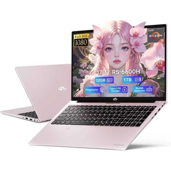 17.3" IPS FHD-Gaming-Laptop, AMD Ryzen 5 6600H 6 Cores 32GB DDR5 RAM 1TB SSD (Beat i7-1165G7, Up to 4.5GHz) Radeon 660M GPU-Computer with 100W Type-C Backlit Keyboard Fingerprint Windows 11